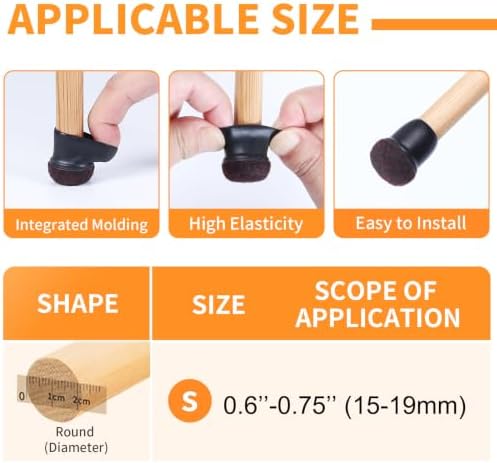 Ezprotekt 24 Pcs Small Black Silicone Chair Leg Floor Protectors for Hardwood Floor, Chair Leg Caps Cover, Felt Furniture Protectors Pads, Bar Stool Leg Protector Round (S Fit: 0.6" to 0.75", 15-19mm) - Image 2