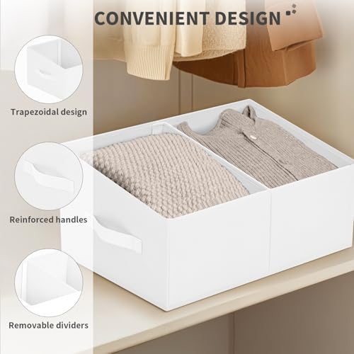DIMJ Large Closet Shelf Organizer Bins 4 Packs with Handles and Divider, Fabric Trapezoid Storage Baskets, Foldable Clothes Containers Box for Shelf, Towel, Book, Toy, Purse, Hats, White - Image 4