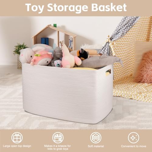 OIAHOMY 118L XXXLarge Rope Storage Basket, Oversized Blanket Basket White - Image 4
