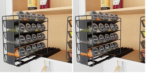 SpaceAid Pull Out Spice Rack Organizer with 20 Jars, Heavy Duty Slide Out Seasoning Organizer for Kitchen Cabinets, with 801 Labels and Chalk Marker, Right Facing (Pack of 2) by SpaceAid