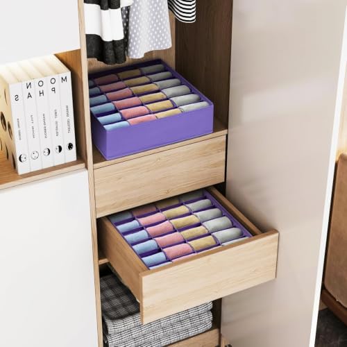 Sock Organizer 4 Pack, 24 Cell Underwear Organizer Foldable Underwear Storage, Sock and Underwear Drawer Organizer for Socks Ties Underwear Belts. Purple - Image 6