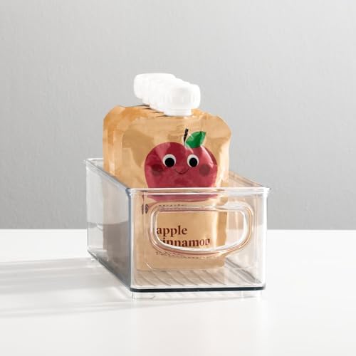 mDesign Small Plastic Nursery Storage Container Bins with Handles for Organization in Cabinet, Closet or Cubby Shelves - Organizer for Baby Food, Bibs, Formula - Ligne Collection - Clear - Image 2