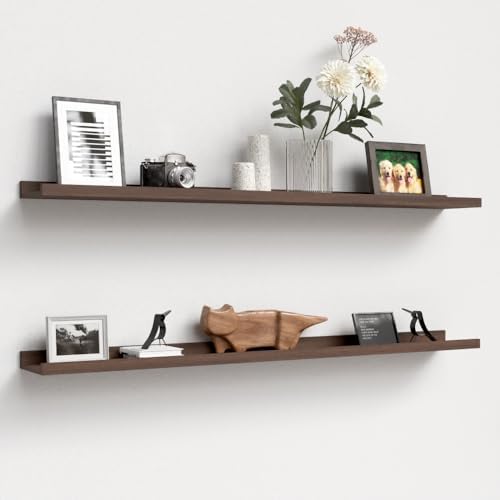 Boswillon Floating Shelves Set of 2, Long Wall Shelf with Lip, 48in, Walnut by Boswillon
