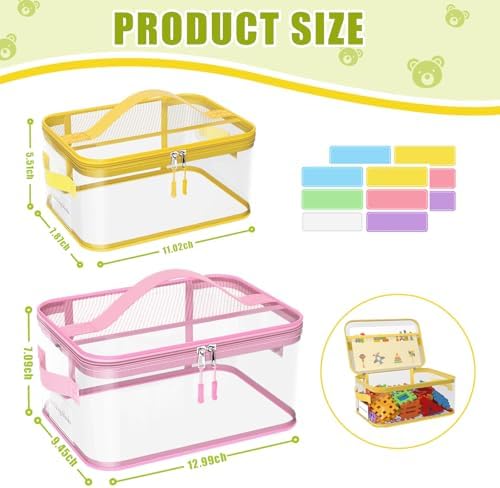 8 Pack Large Clear Toy Storage Bags with Labels, Handles, Zippers, L+XL - Image 2