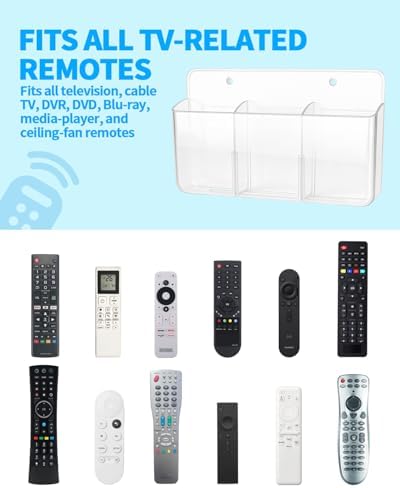1 PCS Adhesive Remote Control Holder Wall Mount, 3 Slot Adjustable Remote Holder for TV Controller with Hollow Bottom for Charging, Wall Pen Holder for Home Office School (Clear, 1) - Image 3