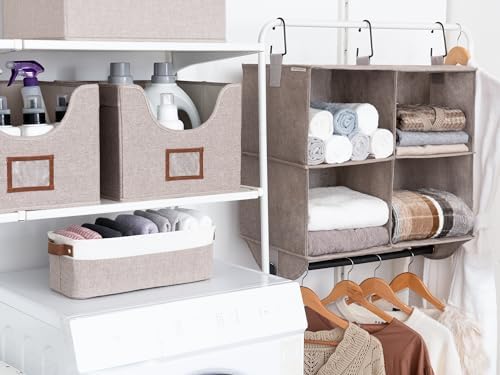 StorageWorks Hanging Closet Organizer with Rod, 4 Sections, 2 Tiers, Brown - Image 5