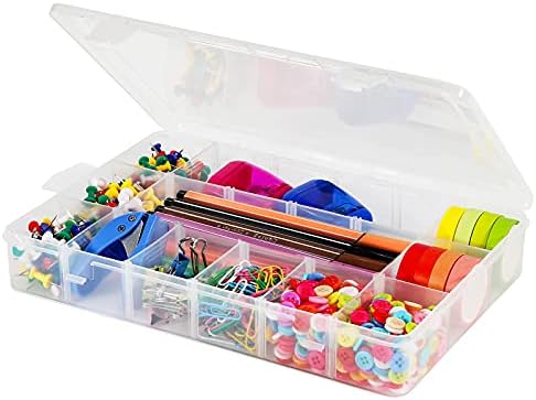Exptolii 18 Grids Plastic Organizer Box with Dividers, Clear Compartment Container Storage for Washi Tapes Beads Crafts Jewelry Fishing Tackles, Size10.8 x 7.7 x 1.7 in by Exptolii