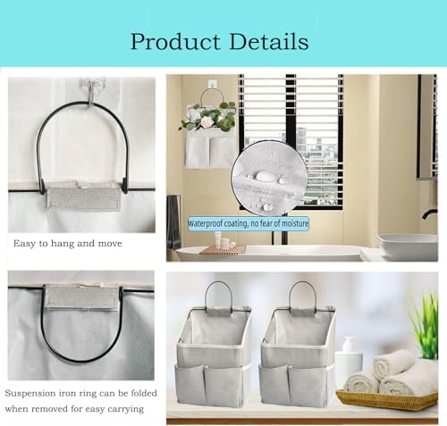 2 Pack Wall Hanging Storage Basket,Wall Hanging Organizer Bags with Pockets, Wall organizer Storage for Dormitory Bathroom Bedroom Kitchen(White-upgraded) - Image 4