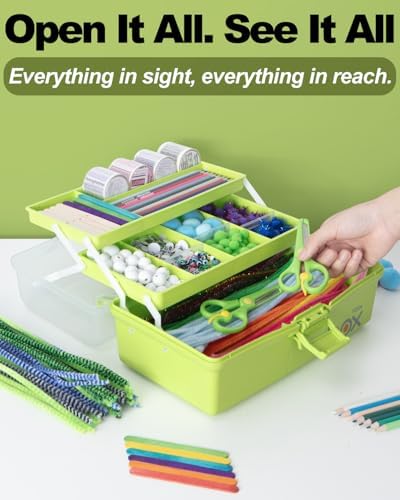 TERGOO 12in 3-Layer Plastic Craft Organizers and Storage, Portable Folding Tackle Box with Handle & Adjustable Dividers, Multipurpose Case for Sewing, Art Supplies, Medicine, Tools (Green) - Image 5