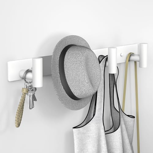 VAEHOLD Hat and Coat Wall Mount Rack - Hooks for Robes, Bags, Keys, and Towels - Bathroom Towel Hanger Organizer (White, “T“ Shape 4 Hooks 2 Pack) - Image 4