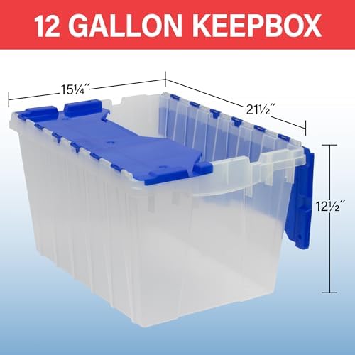 Akro-Mils 98486 12-Gallon Plastic Stackable Storage Keepbox Tote Container with Attached Lid, 21-1/2 Inch x 15-Inch x 12-1/2 Inch, Clear/Blue, Pallet of 48 - Image 3