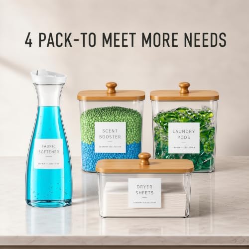 3+1 Pack Laundry Pods Containers & Dryer Sheet Holder & 64 oz Laundry Detergent Dispenser with Pump, Laundry Room Organization and Storage Jars with Lids, Labels and Scoops for Scent Booster, Powder - Image 6