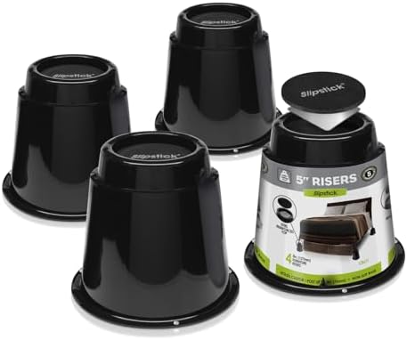 Slipstick CB671 5 Inch Bed Risers/Furniture Raisers with Steel Reinforced Holder Top, Lifts Height 5" (4 Pack) Supports 2,640 Pounds, Round, Black, Stackable with CB674 & CB672 by Slipstick