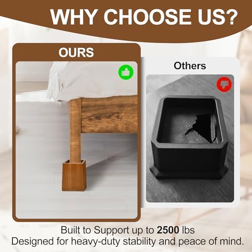Wooden Bed Risers 5 Inch Heavy Duty, Support 2500 lbs, Brown - Image 6