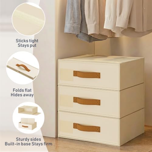 Underwear Drawer Organizer, Stackable Bra Organizer for Closet 2 Pack, Bra Storage With Fabric Storage Drawers, Collapsible Closet Organizers for Clothes, Socks, Bra, Scarf, Baby Clothes, Beige - Image 4