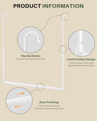 Hanging Closet Rod, Adjustable Height & Width Closet Rods for Hanging Clothes-Closet Extender Hanging Rod Space-Maximizing Design Suitable for Hanging and Drying Clothes, White - Image 6