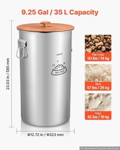 VEVOR Stainless Steel Dog Food Storage Container 30 lbs/9.25 Gal Capacity - Image 2