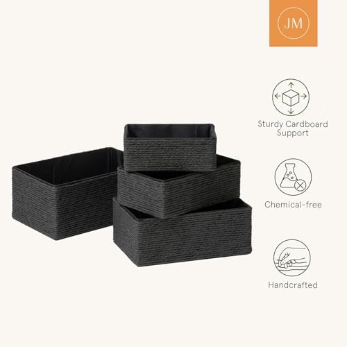 LA JOLIE MUSE Bathroom Basket Organizers, Paper Rope Storage, Black 4 Pack - Image 5