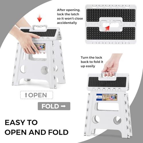 ACKO Folding Step Stool - 13" Height Premium Heavy Duty Step Stools for Adults and Kids, Upgrade Step Stool Kitchen Garden Bathroom Stepping Stool (White) - Image 3