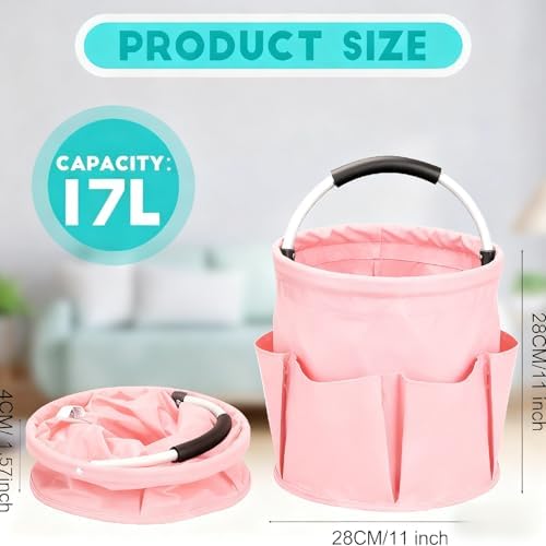 Cleaning Caddy for Cleaning Supplies,17L Cleaning Supply Caddy with Handle Foldable Cleaning Supplies Organizer Bucket Cleaning Products Organizers for Home, Garden (Light Pink) - Image 2