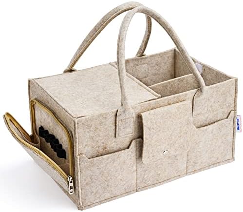Maliton Felt Diaper Caddy Organizer with Lid - Large, Khaki by Maliton