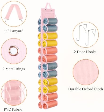 Lirex Hanging Yoga Legging Storage Organizer with 24 Pockets, Foldable Oxford Cloth Hanging Closet Organizer Shirts Jeans Storage Hanger Socks Holder for Family Closet Bedroom, Pink - Image 4