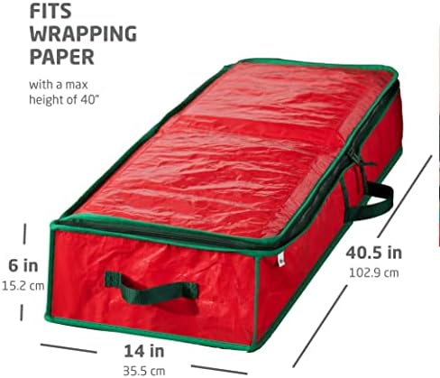 ZOBER Gift Wrapping Paper Organizer Storage - 40" Gift Wrap Storage Containers With Interior Pockets For Bows, Tags & Ribbons - Wrapping Paper Holder, Waterproof, Fits 24 Standard Rolls, Red - Image 6