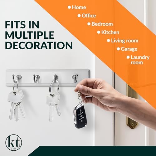 Wall Mounted Key Rack Rail Hanger Key Holder Wall Mount with 4 Hooks Hanging Storage Keys Organizer Home Decor (White) - Image 2