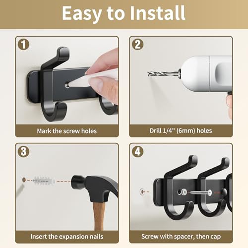Coat Rack Wall Mount Heavy Duty, Wall Coat Hanger with Hooks, Black 2 Pack - Image 7