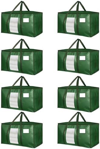 8 Pack Extra Large Moving Bags Heavy Duty 180GSM,130LBS 100L Totes with Visible Window, Zippers & Wrap-Around Handles, Waterproof Reusable, Alt to Moving Boxes, Olive green by Unknown