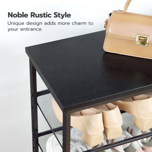 HOOBRO Shoe Rack for Entryway, 4-Tier Shoe Organizer with Adjustable Mesh Shelves, 12-16 Pairs of Shoes, Spacious Floor Mount, Metal, Industrial, Shoe Shelf for Closet, Black BB42XJ01 - Image 6