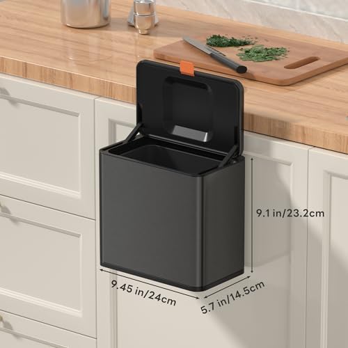 Mbillion 1.05 Gal Brushed Black Hanging Stainless Steel Compost Bin - Image 6