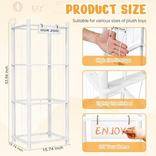 Woodure Stuffed Animal Storage & Organizer, Wooden Cute Zoo Toy Holder for Toddler Rooms, Playrooms & Bedrooms（White） - Image 4
