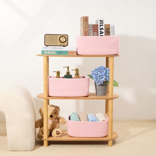 MiniArk Small Storage Baskets for Organizing | Closet Organizer Bins | Shelf Toy Basket | Woven Rope Baskets | Cube Decorative Box | Shallow Basket | 13x8.5x5.1” | 4 Packs Light Pink - Image 6