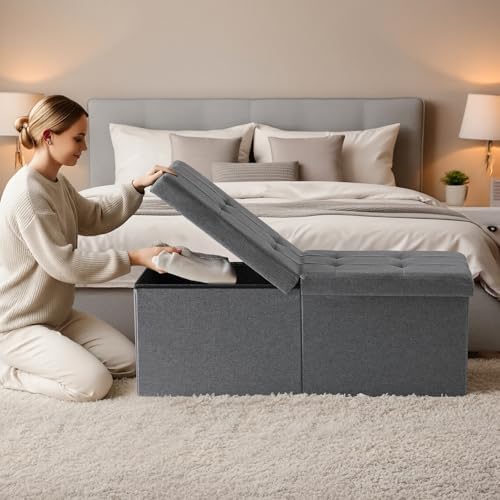 35-INCH Storage Ottoman Bench, Footrest with Storage, End of Bed Bench Coffee Table for Living Room, Bedroom, Entryway, Dark Gray - Image 2