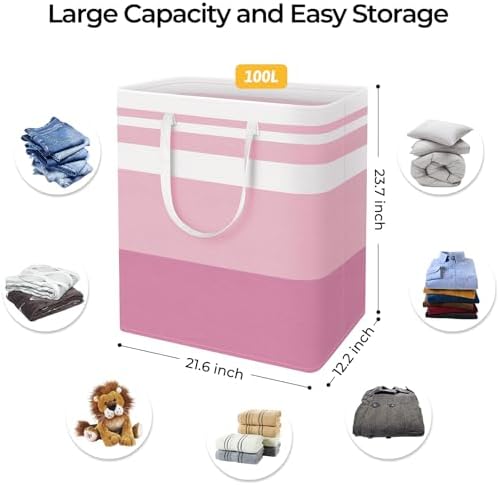 HomeHacks 2 Pack Large Laundry Baskets, Laundry Hampers Bags (Pink 100Lx2) - Image 4