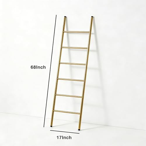6-Tier Blanket Ladder 68 Inch Wall-Leaning Towel Rack for Living Room and Bedroom, Easy Assembly - Gold - Image 3