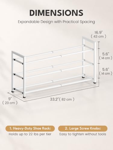 Bumusty 3 Tier Expandable Shoe Rack for Closet, White - Image 2