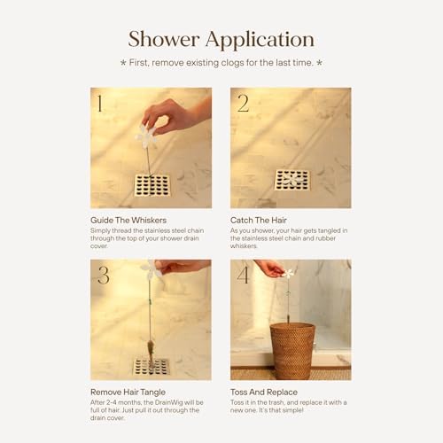DrainWig Shower Drain Hair Catcher – Disposable Bathroom Hair Trap, Easy to Install in Shower Drain Cover, Helps Prevent Clogs – As Seen on Shark Tank – Silver Flower (4-Pack) - Image 4
