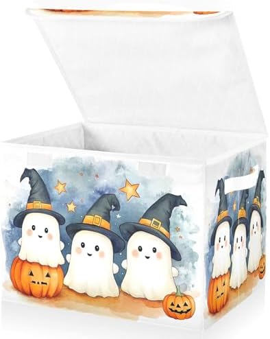 Cute Cartoon Ghosts Storage Bins with Lids and Carrying Handle,Foldable Storage Boxes Organizer Containers Baskets Cube with Cover for Home Bedroom Closet Office - Image 2