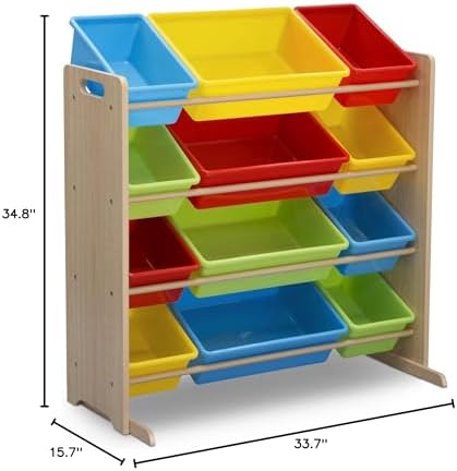 Delta Children Kids Toy Storage Organizer with 12 Plastic Bins - Greenguard Gold Certified, Natural/Primary - Image 3