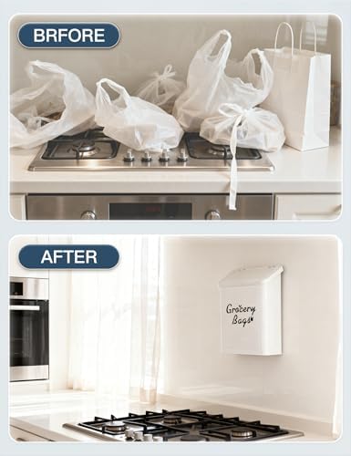 Metal White Magnetic Grocery Bags Holder, Farmhouse Wall Mount Plastic Bag Holder with 50pcs Shopping Bags, Trash Bag Dispenser for Kitchen, Garage, Laundry Room - Image 6