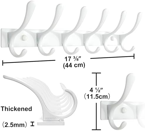 SKOLOO Heavy Duty Wall Mounted Coat Rack - 6 Hooks, Stainless Steel, Sturdy Coat Hooks for Hanging Clothes, Jacket, Hat, White - Image 6