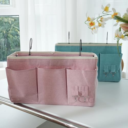 Bedside Caddy, Bedside Hanging Storage Organizer forBunk and Hospital Beds,College Dorm Bed，Can be Placed Glasses Books Mobile Phones(Light Pink) - Image 5