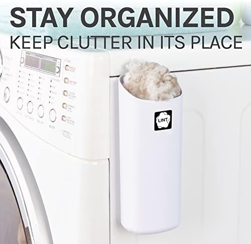 JS Jackson Supplies Small White Lint Bin with Magnetic Back, Slim Profile Trash Bin for Laundry Room and Kitchen, Wall Mountable - Image 3