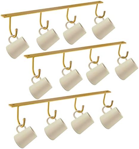 MOCOUM Under Cabinet Metal Mug Holder - Iron Hanging Rack for Coffee Cups and Kitchen Utensils Display (Gold, 3) - Image 3