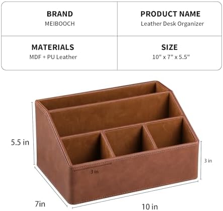 PU Leather Desk Organizer, Remote Control Holder (Brown) - Image 4