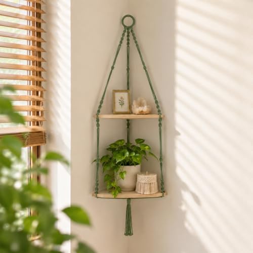 Artilady Corner Shelf Macrame Wall Hanging, Adjust Boho Storage Art, 2 Tier by Artilady