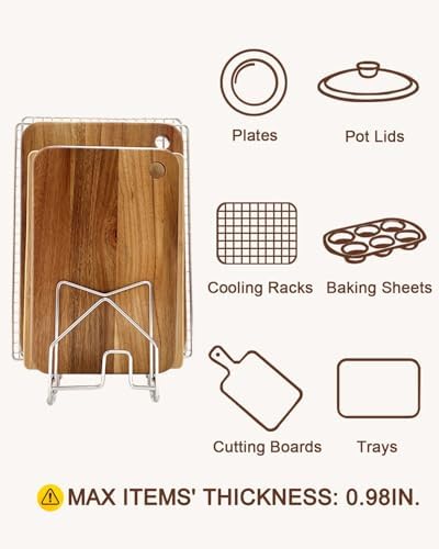2 Pack Pot Lid Organizer Cutting Board Holder Inside Cabinet 304 Stainless Steel Pots and Pan Organizer Under Cabinet Pot Cover Cookie Sheet Bakeware Serving Tray Cooling Rack Stand Kitchen Countertop - Image 5