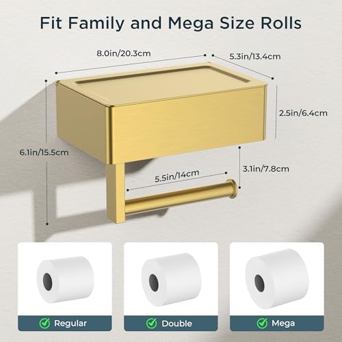 FORIOUS Toilet Paper Holder with Shelf, Wall-Mounted Modern Wipes Dispenser - Image 2